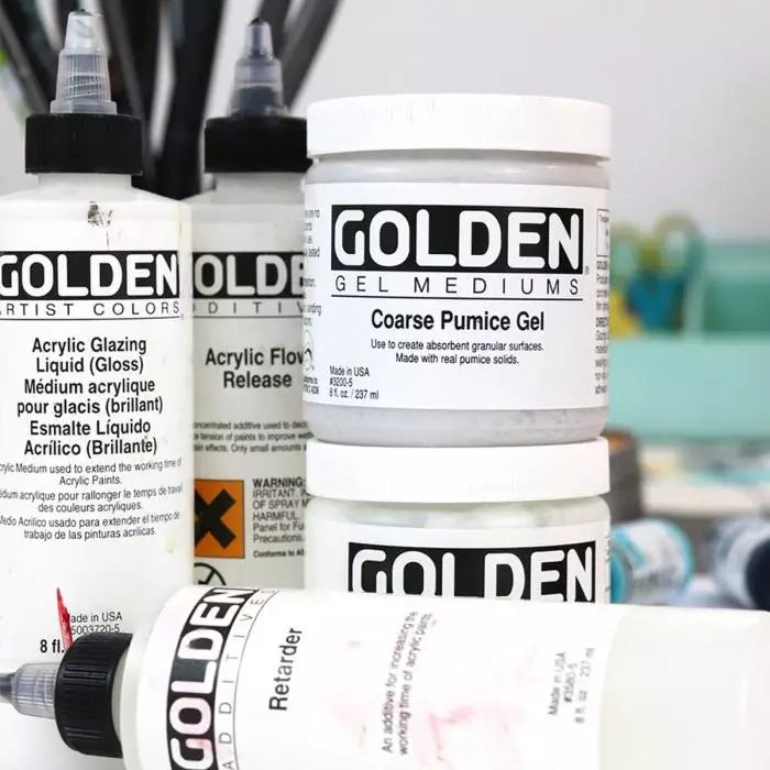 Medium, rust, gel, lim og fixativ