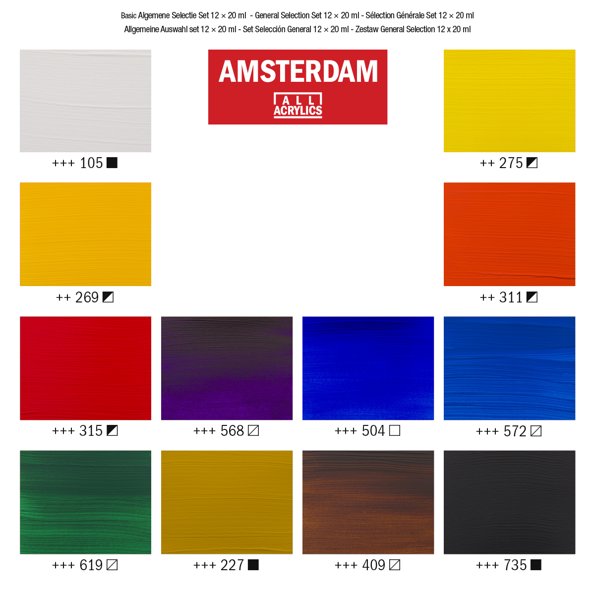 Amsterdam General Selection - Sæt med 12-90 farver, 20 ml