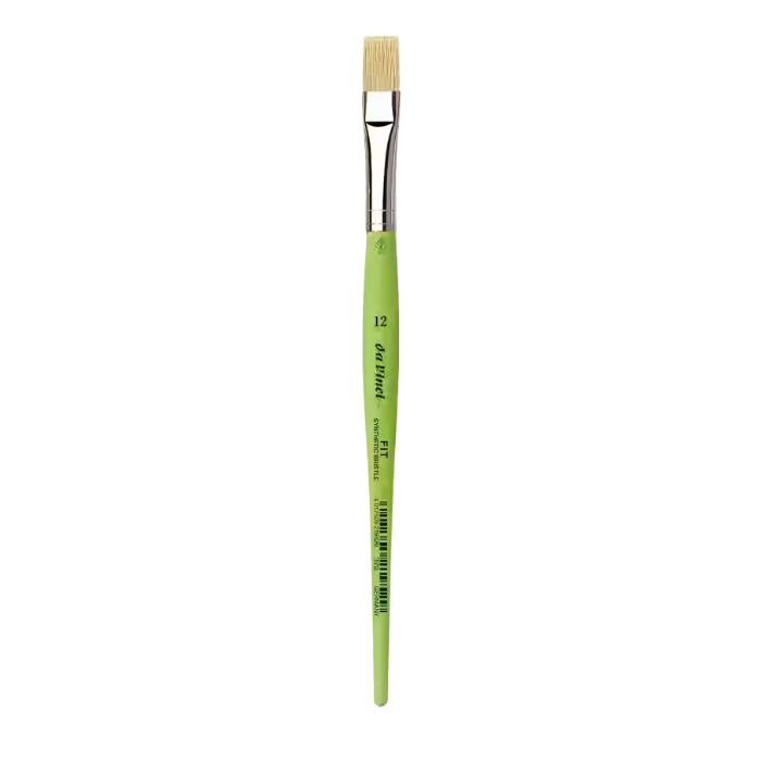 da Vinci FIT Synthetic Bristle flad pensel serie 379, størrelse 12, med bredt, fladt penselhoved og kort grønt skaft.