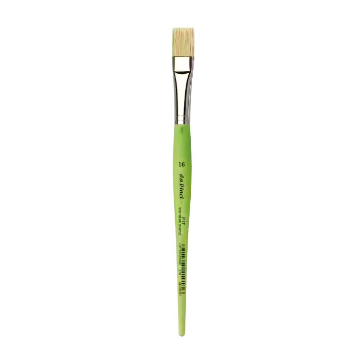 da Vinci FIT Synthetic Bristle flad pensel serie 379, størrelse 16, med brede syntetiske børster, aluminiumsferrule og grønt skaft.