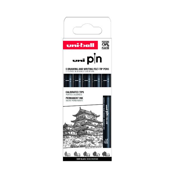 Uni Pin Fineliner Classic – Sæt med 5 stk.