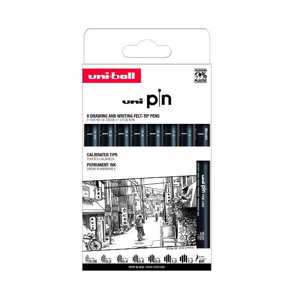 Uni Pin Classic 2 Fineliner – Sæt med 8 stk.