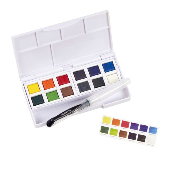Derwent Watercolour Paint Pan Set - Akvarelsæt med 12 farver