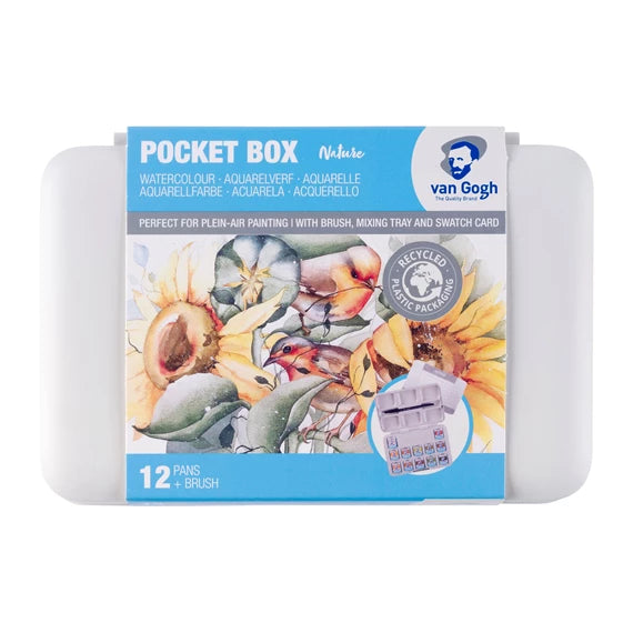 Van Gogh Pocket Box i natur farver, 12 farver og 1 pensel