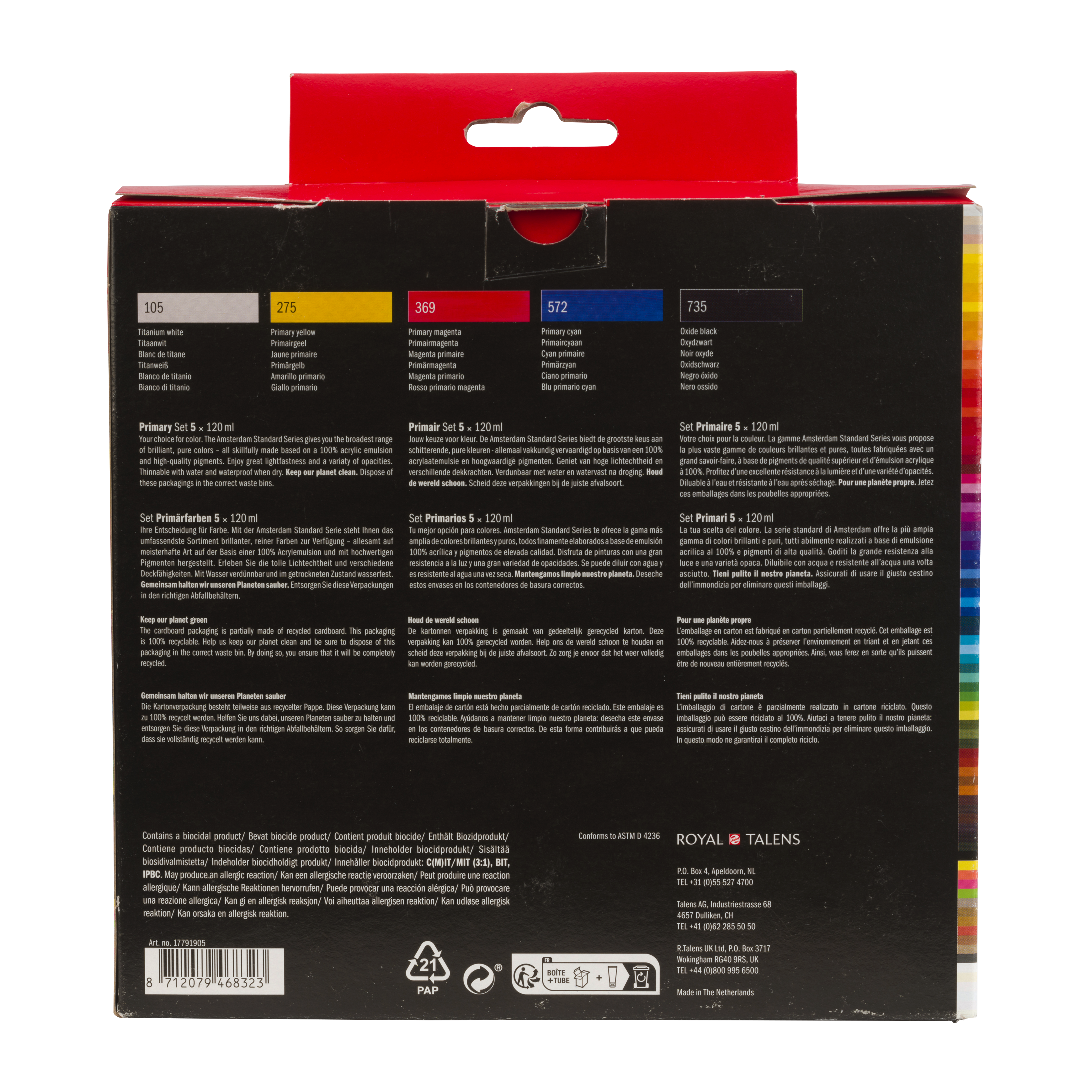 Amsterdam Standard Series – Primære Farver Akrylmaling, 5 × 120 ml