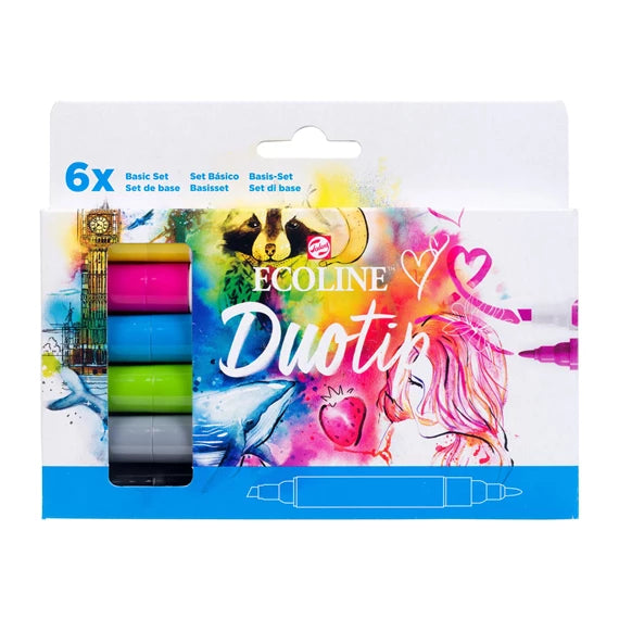 Ecoline Duotip Basis farver, 6 stk.