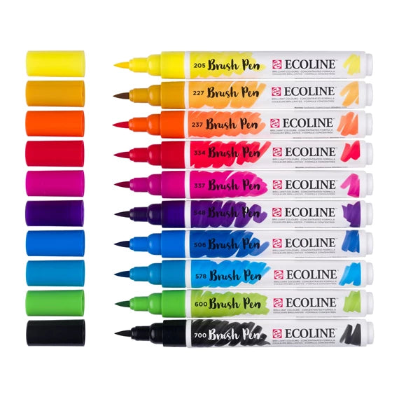 Ecoline Brush Pens basis farver, 10 stk