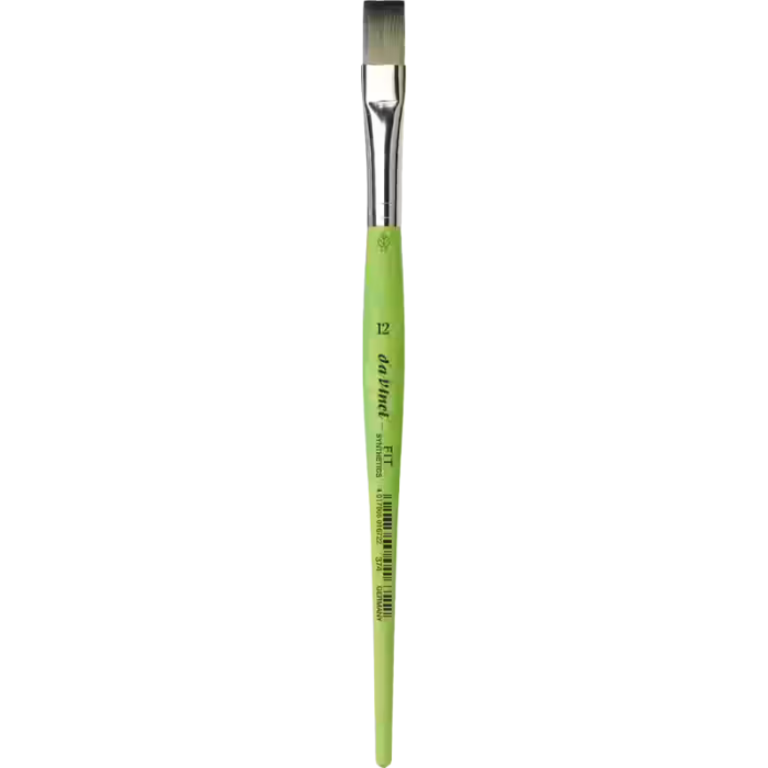 da Vinci FIT Synthetics Serie 374 flad pensel i str. 12 med syntetiske hår og grønt skaft.
