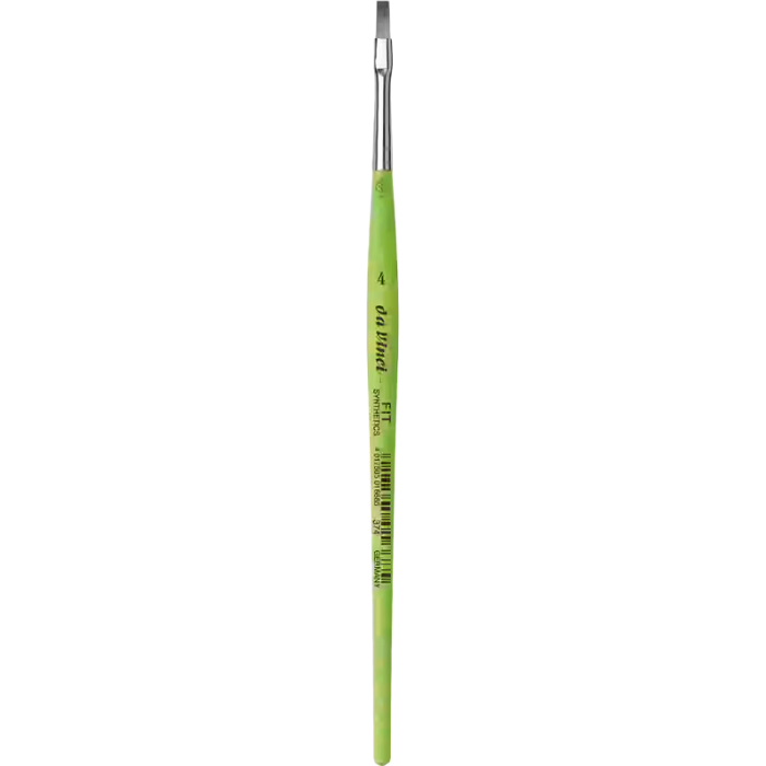 da Vinci FIT Synthetics Serie 374 flad pensel i str. 4 med syntetiske hår og grønt skaft.