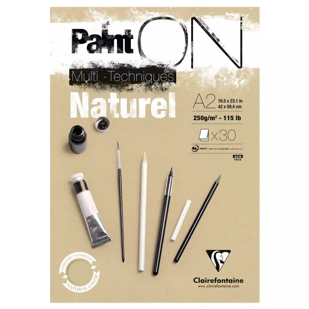 Clairefontaine, Paint ON, Naturel, blok, 30 ark