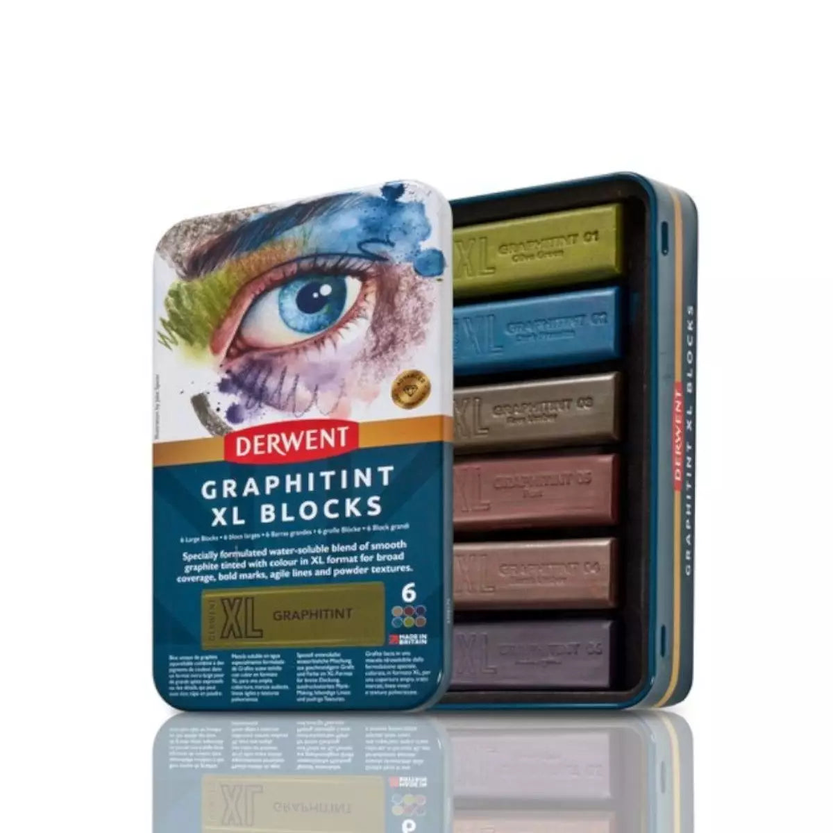 Derwent, Graphitint XL Blocks, grafit sæt med 6 farver, tinbox