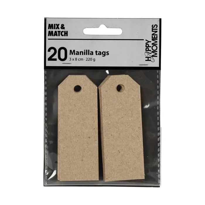 Manilla tag, 20 stk, 3 x 8 cm