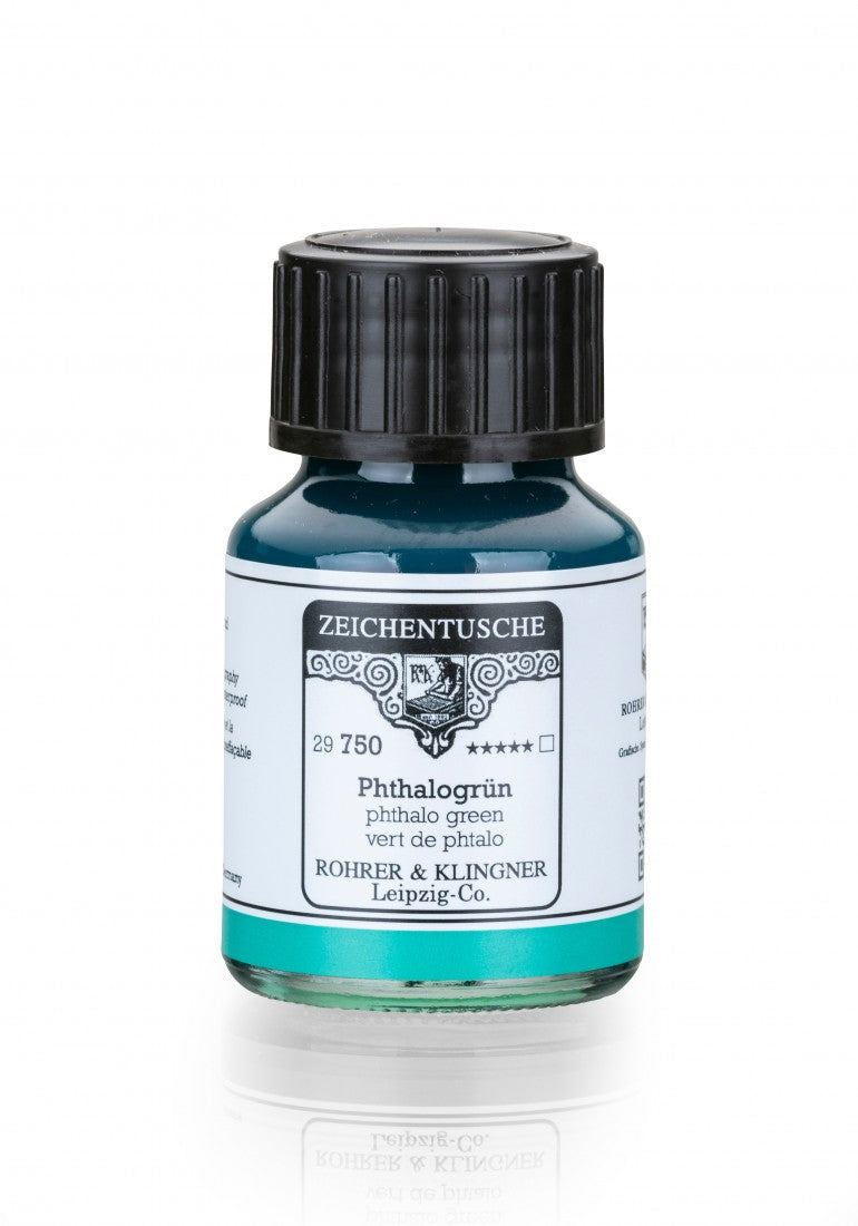 Rohrer & Klingner, Vandbaseret ink / tusch, 50 ml -Phthalo Green