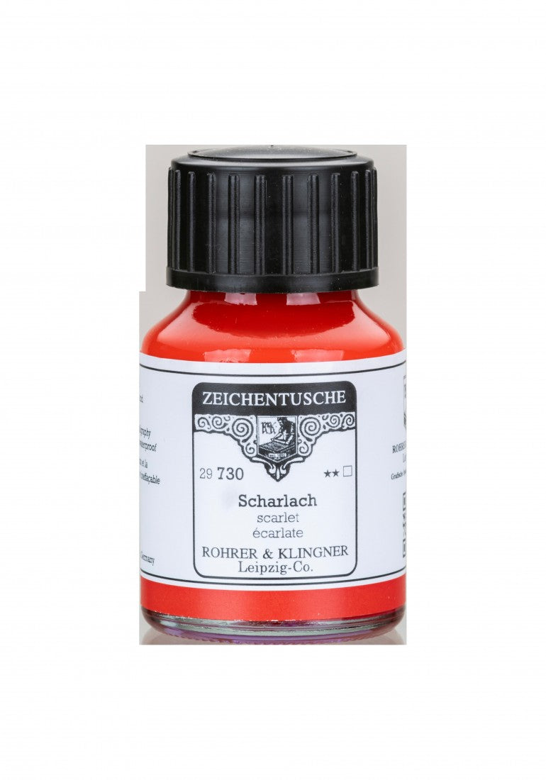 Rohrer & Klingner, Vandbaseret ink / tusch, 50 ml - Scarlet
