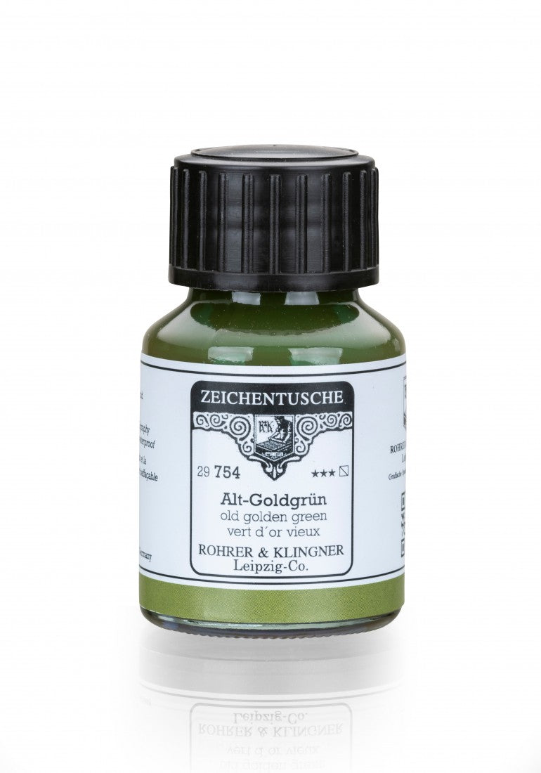 Rohrer & Klingner, Vandbaseret ink / tusch, 50 ml -Old Gold Green