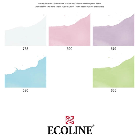 Ecoline Brush pen, pastelle farver, 5 stk.