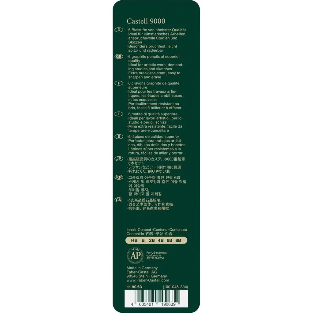 Faber-Castell Castell 9000 – Grafitblyanter, 6 stk.