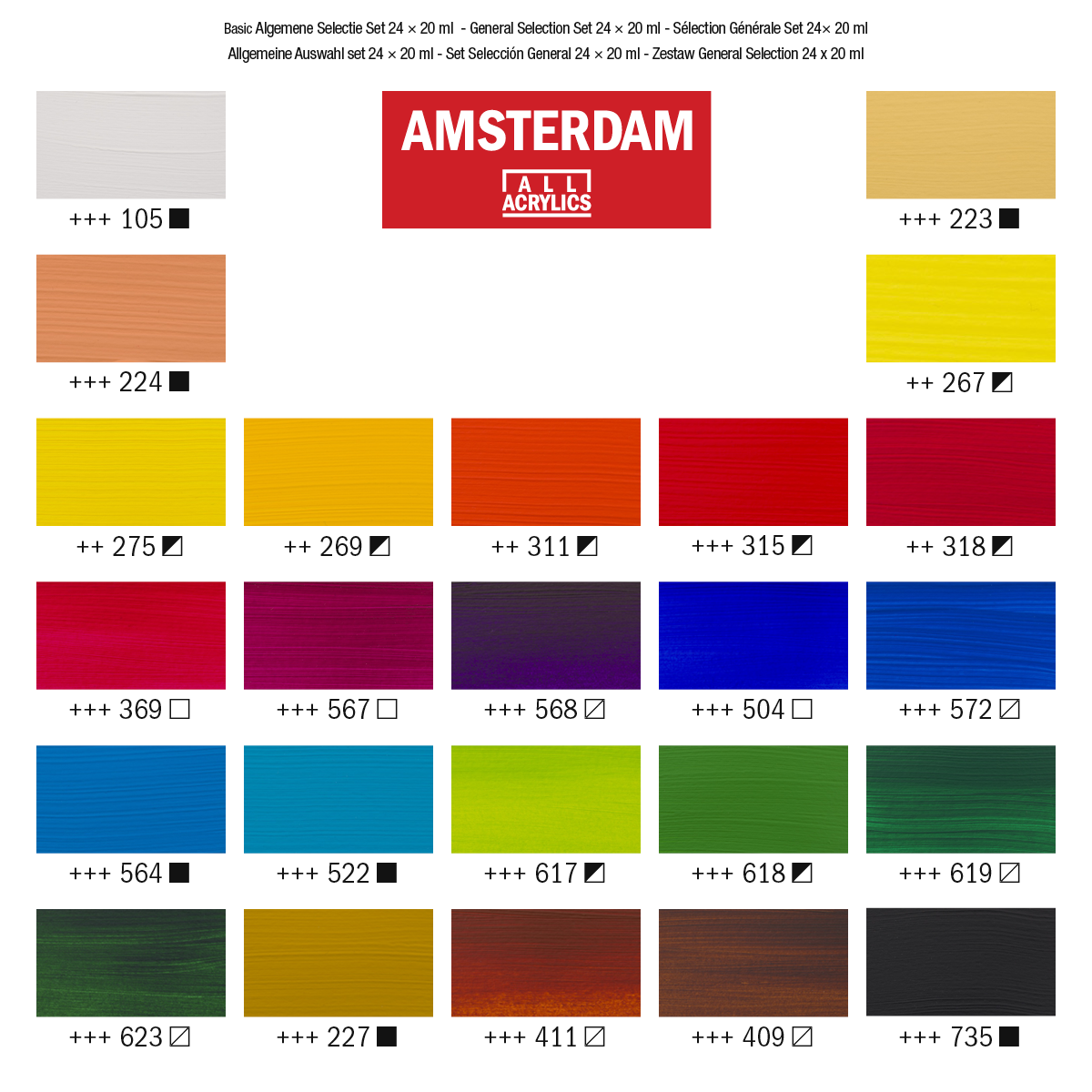 Amsterdam General Selection - Sæt med 12-90 farver, 20 ml