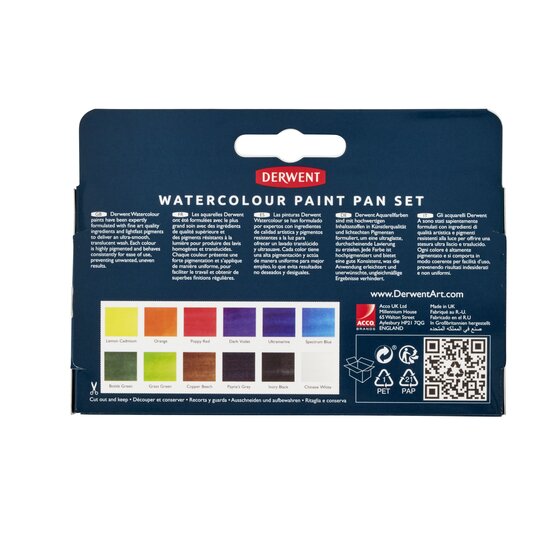 Derwent Watercolour Paint Pan Set - Akvarelsæt med 12 farver
