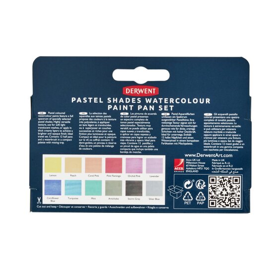 Derwent Pastel Shades Watercolour Paint Pan Set, 12 stk.