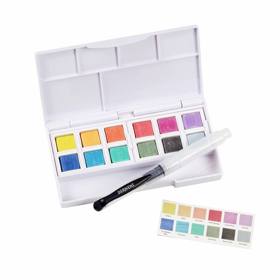 Derwent Pastel Shades Watercolour Paint Pan Set, 12 stk.