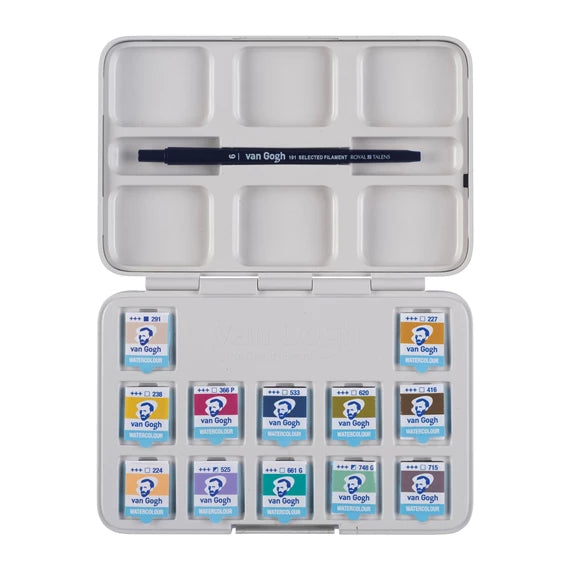 Van Gogh Pocket Box i doucede farver, 12 farver og 1 pensel