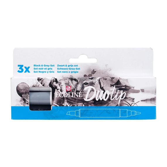 Ecoline Duotip sort og grå farver, 3 stk.