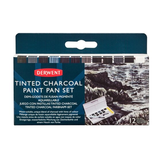 Derwent Tinted Charcoal Paint Pan Set, 12 farver