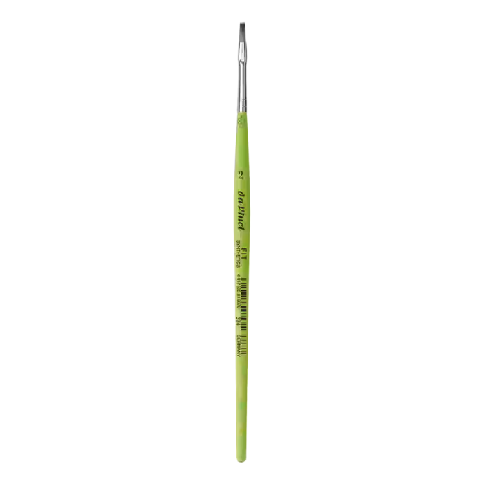 da Vinci FIT Synthetics Serie 374 flad pensel i str. 2 med syntetiske hår og grønt skaft.