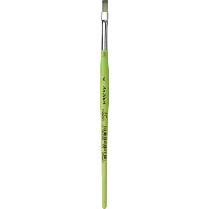 da Vinci FIT Synthetics Serie 374 flad pensel i str. 6 med syntetiske hår og grønt skaft.