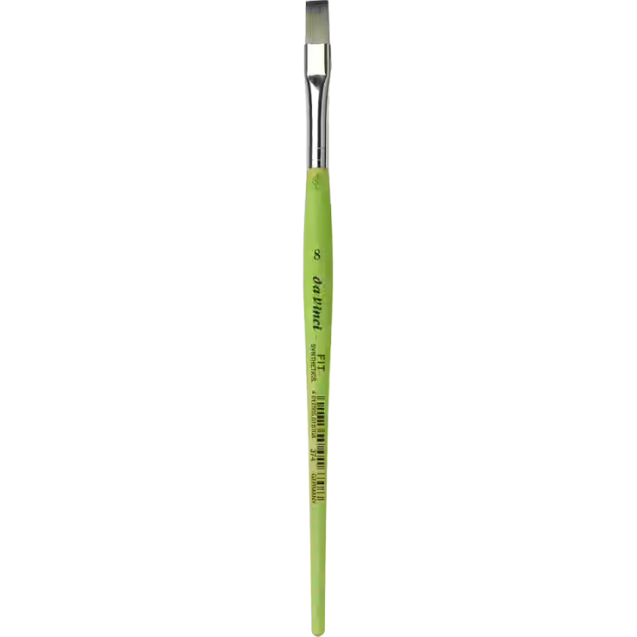da Vinci FIT Synthetics Serie 374 flad pensel i str. 8 med syntetiske hår og grønt skaft.