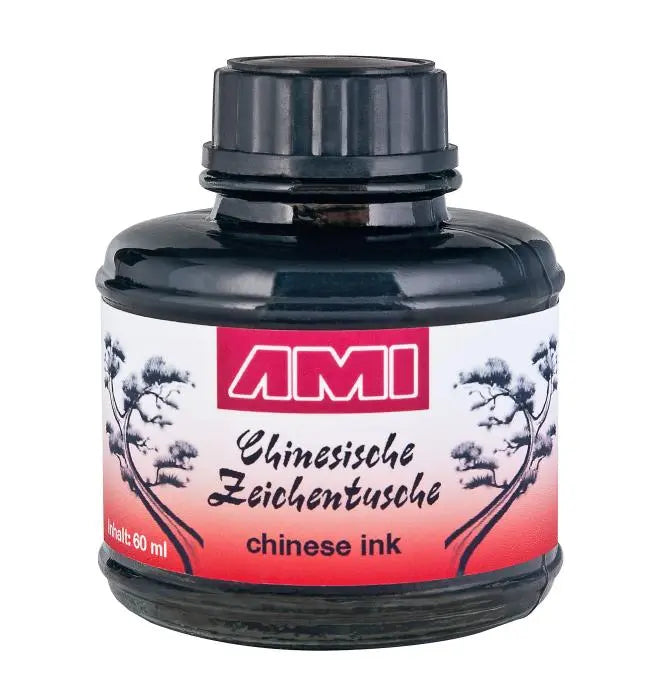 AMI Chinese Ink – dybsort tusch i kunstnerkvalitet, fås i 60 ml, 100 ml og 250 ml.