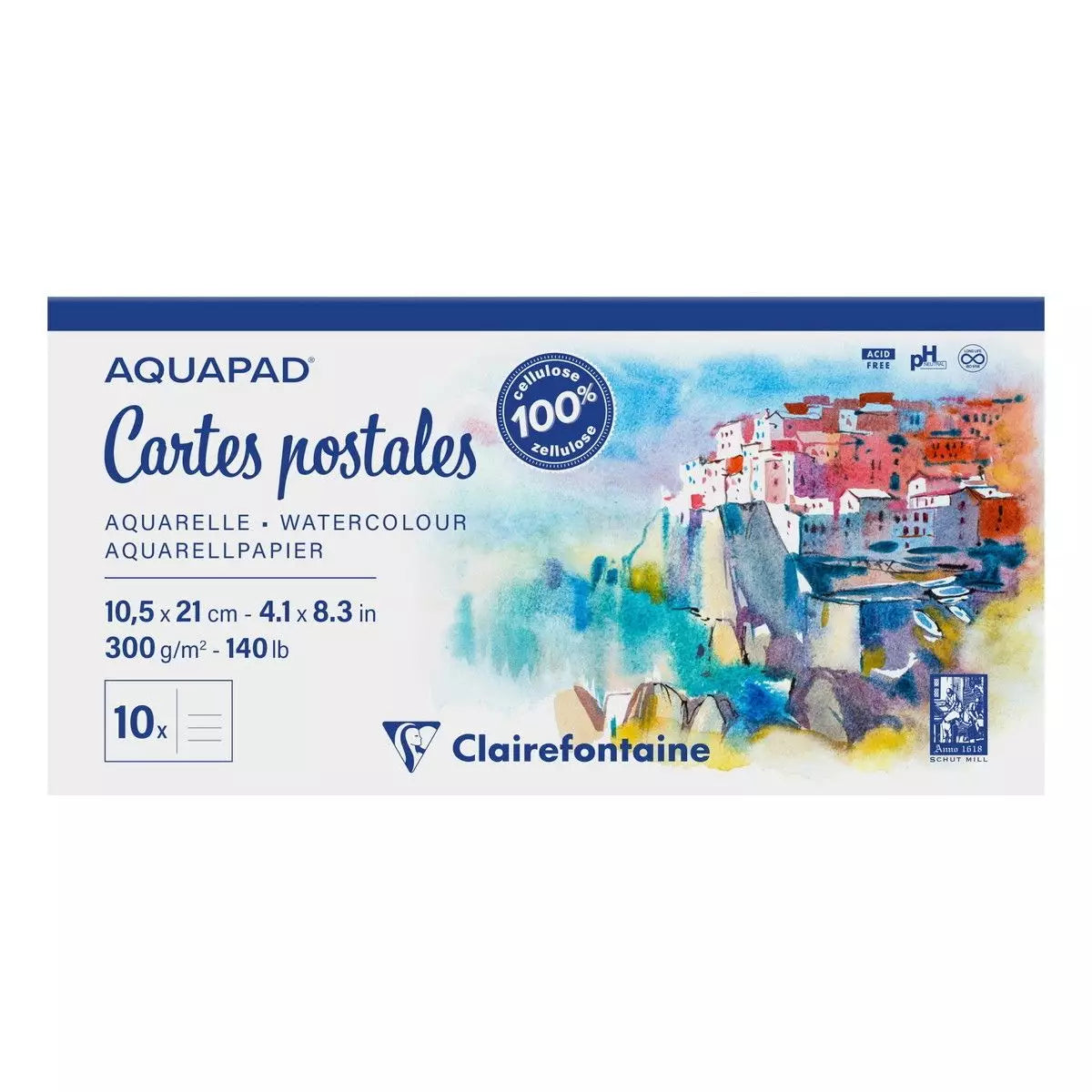 Clairefontaine, akvarelpapir, Aquapad, Postkort, 300 g