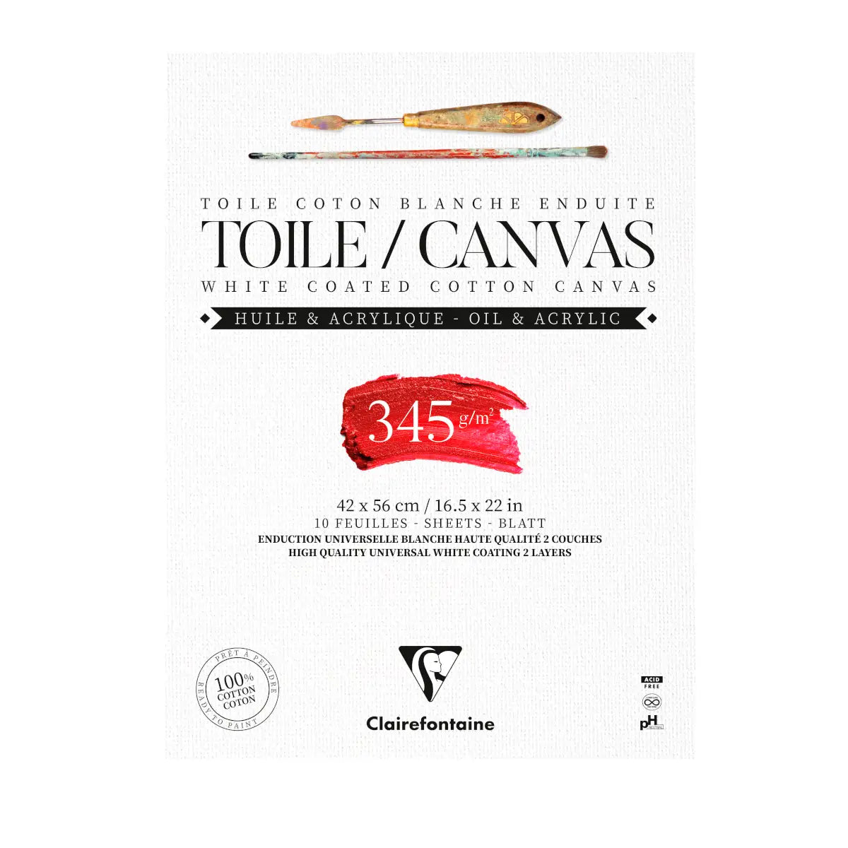 Clairefontaine, Canvas blok, Cotton, 345 g, 10 ark