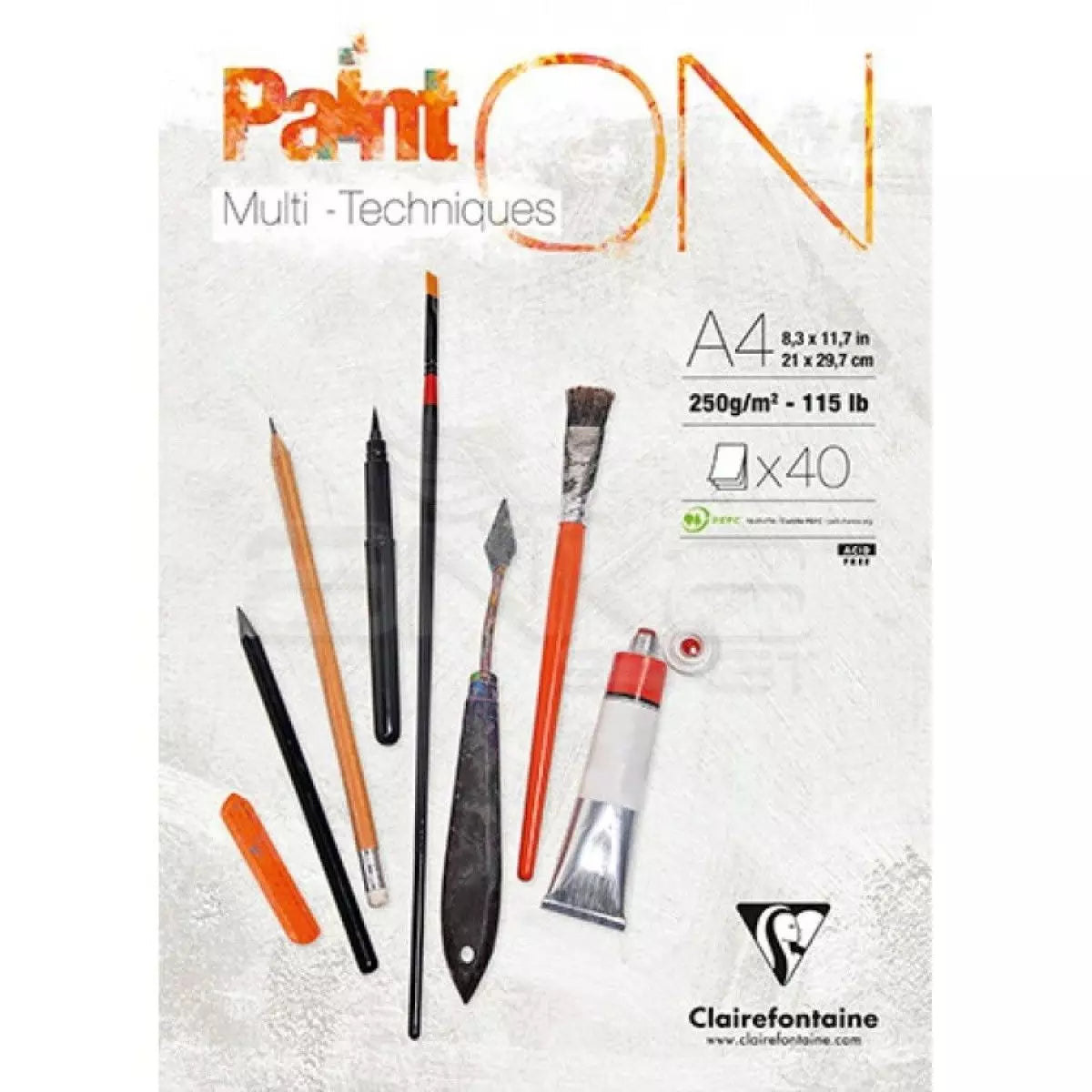 Clairefontaine, Paint ON, Blanc, blok, 40 ark