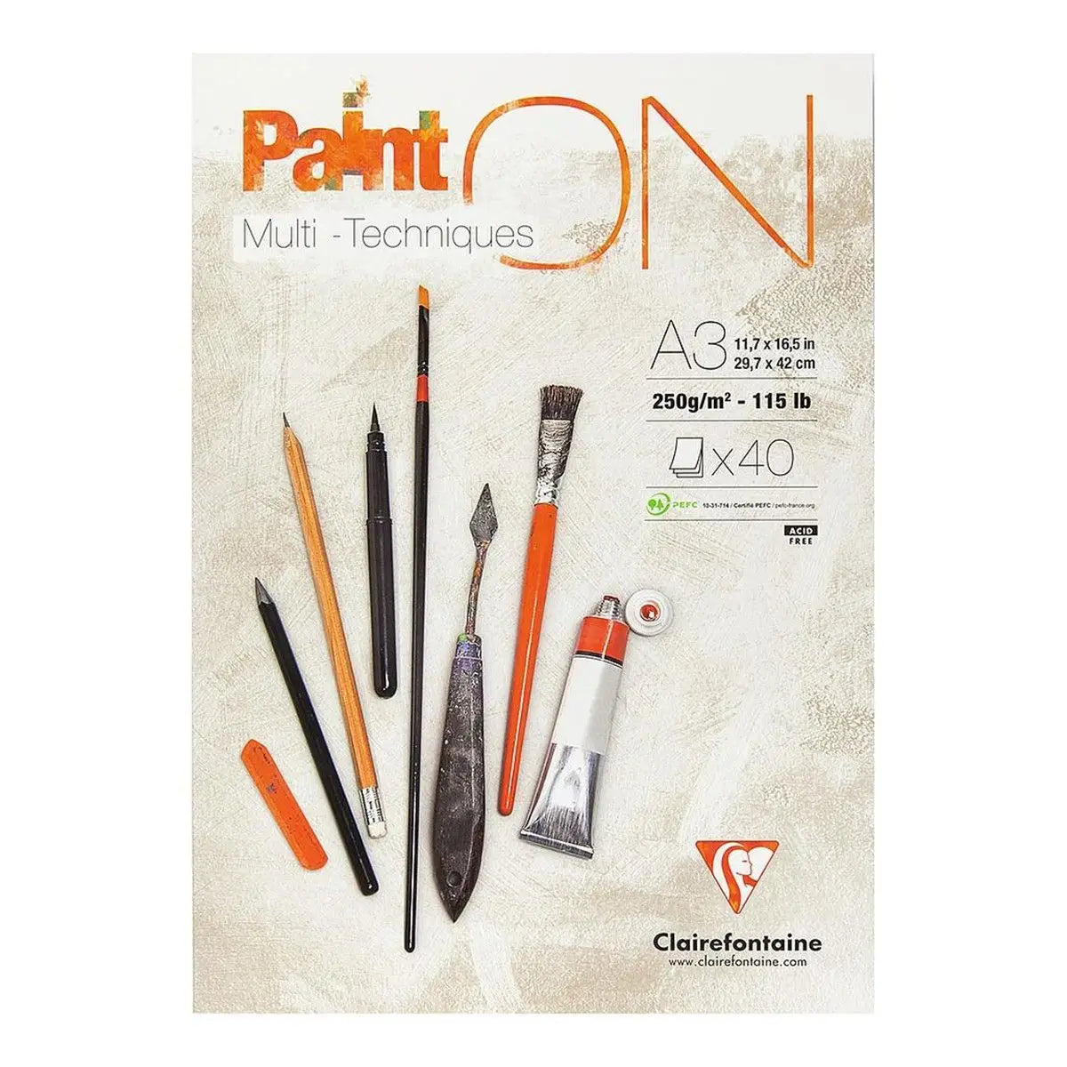 Clairefontaine, Paint ON, Blanc, blok, 40 ark