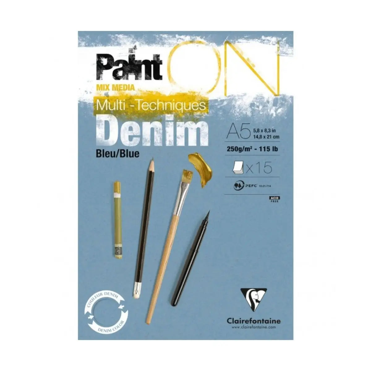Clairefontaine, Paint ON, Blue Denim, blok, 15 ark