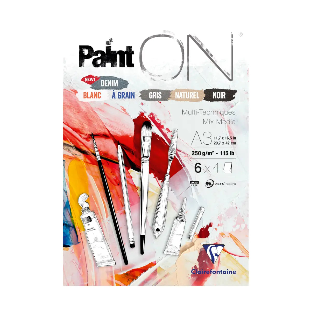 Clairefontaine, Paint ON, Farvemix, blok, 24 ark