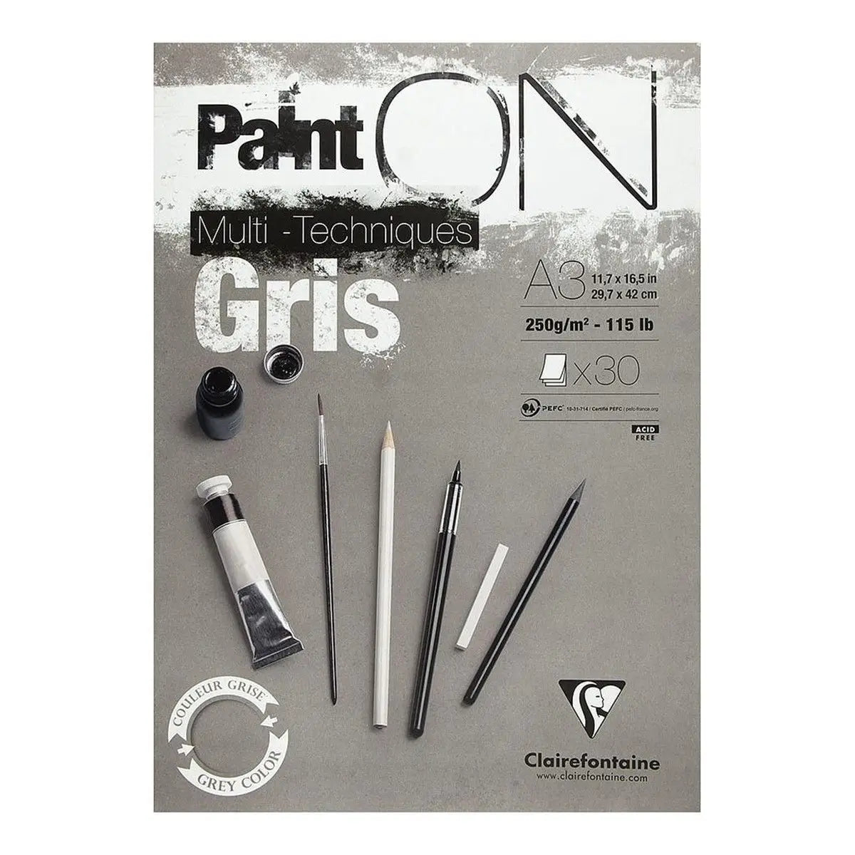 Clairefontaine, Paint ON, Gris, blok, 30 ark