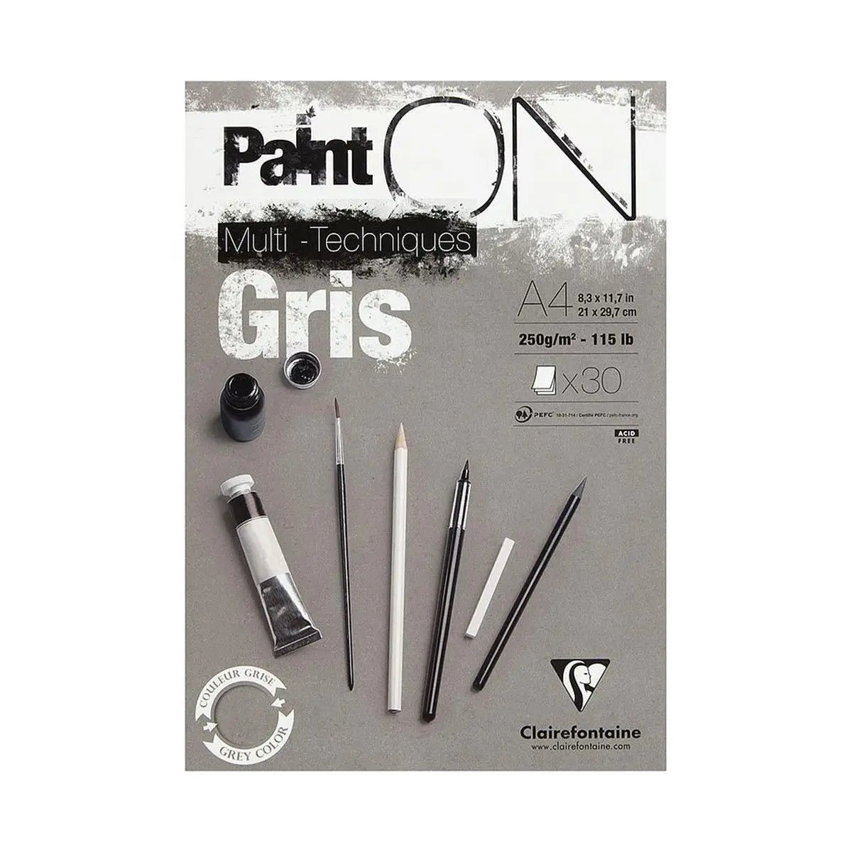 Clairefontaine, Paint ON, Gris, blok, 30 ark