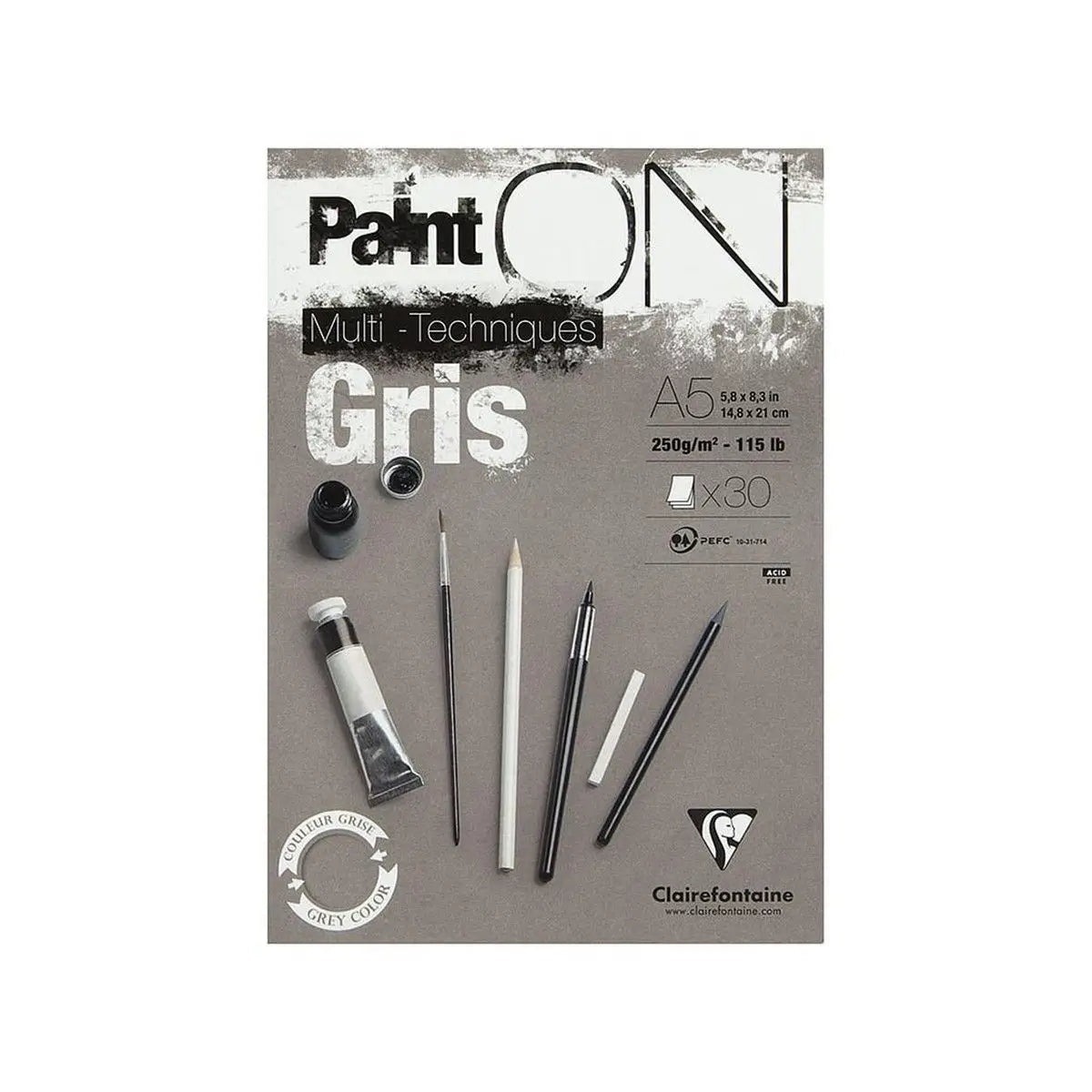 Clairefontaine, Paint ON, Gris, blok, 30 ark