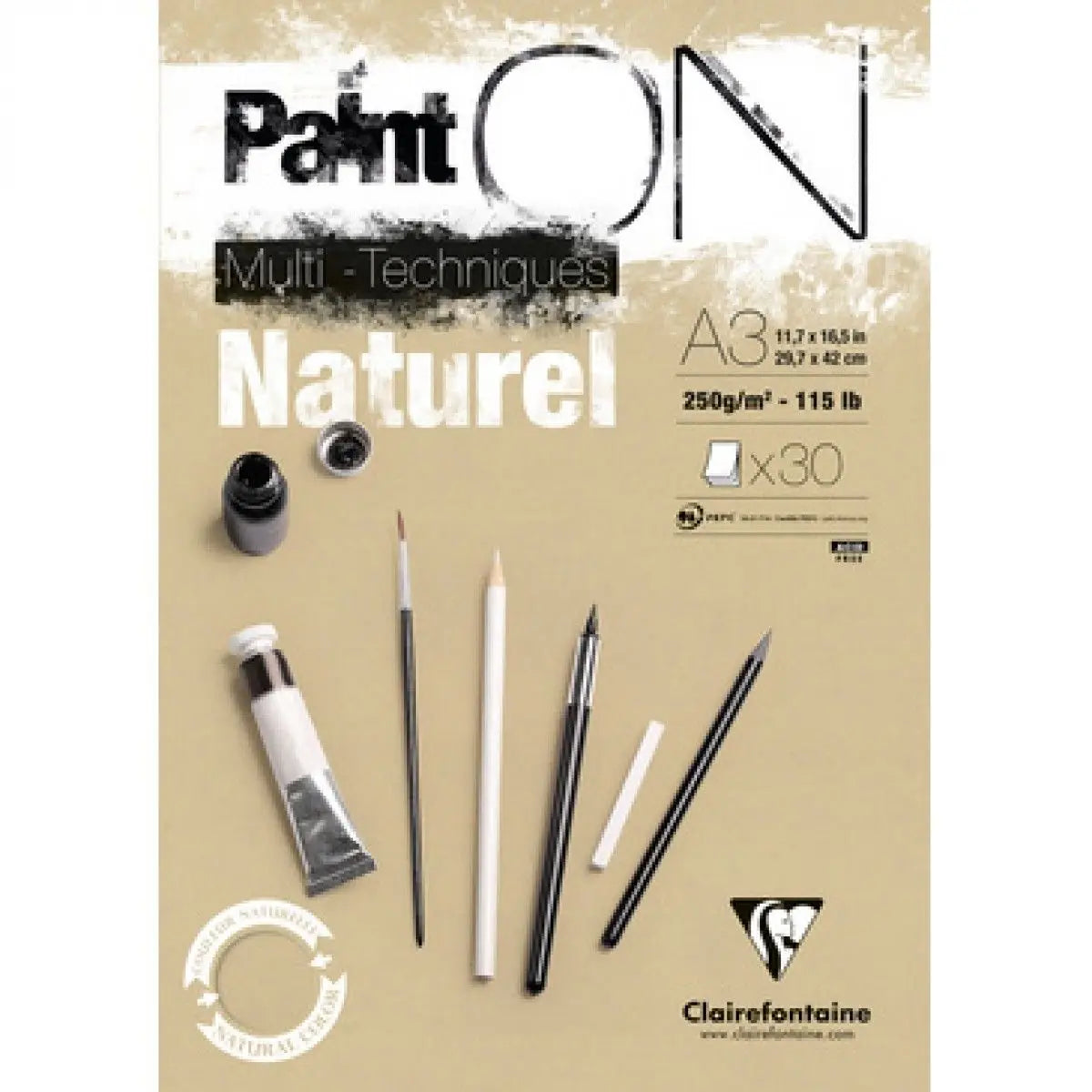 Clairefontaine, Paint ON, Naturel, blok, 30 ark