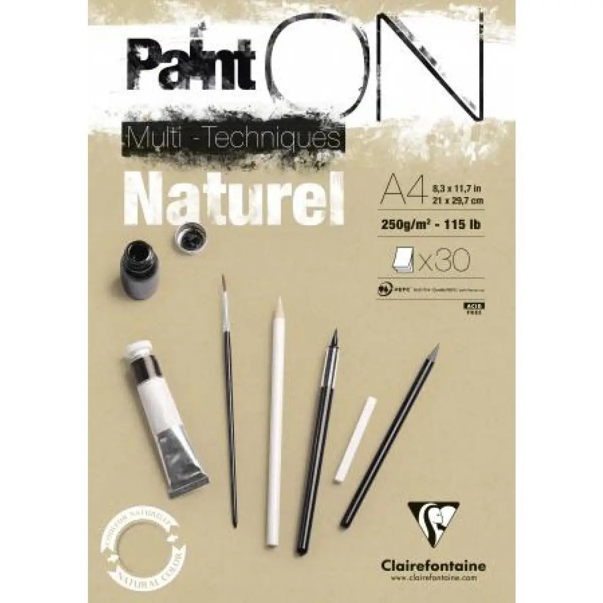 Clairefontaine, Paint ON, Naturel, blok, 30 ark