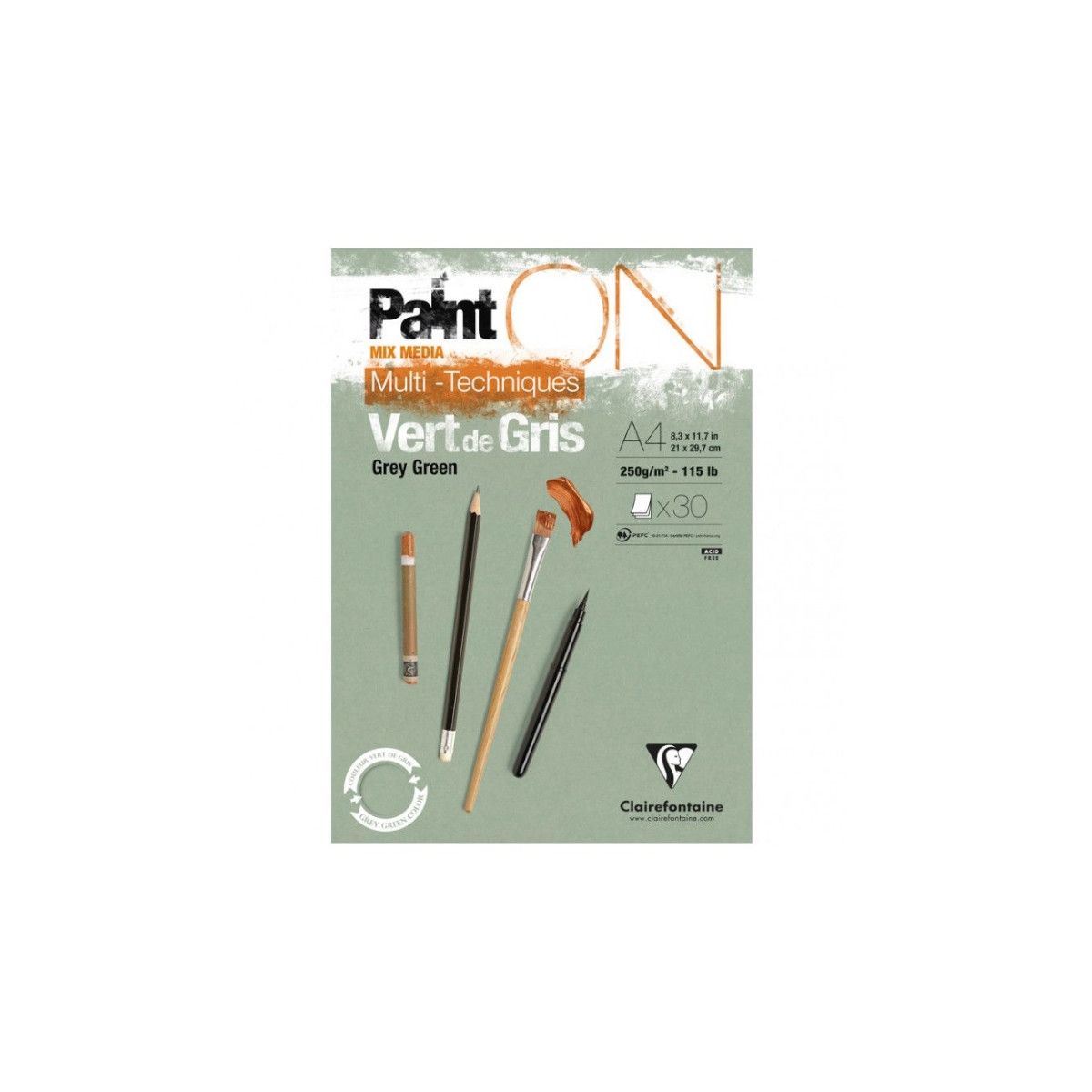 Clairefontaine, Paint ON, Vert de Gris, blok, 30 ark
