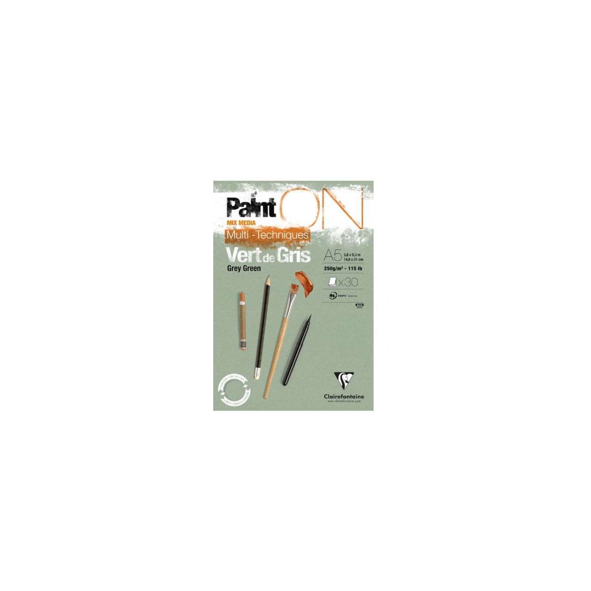 Clairefontaine, Paint ON, Vert de Gris, blok, 30 ark