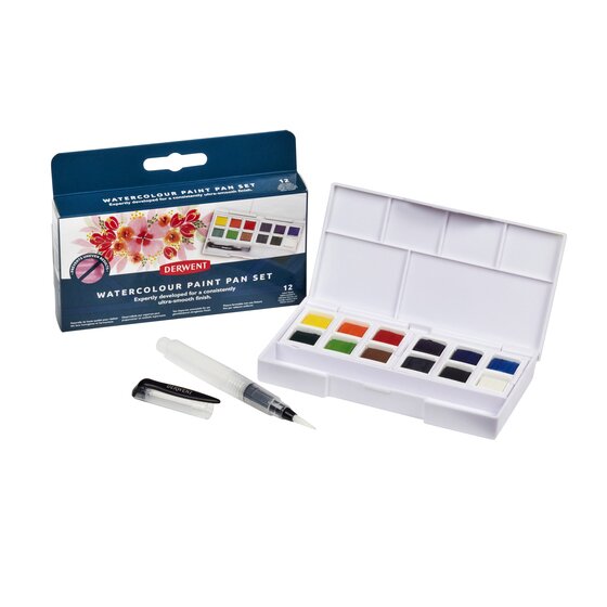 Derwent Watercolour Paint Pan Set - Akvarelsæt med 12 farver
