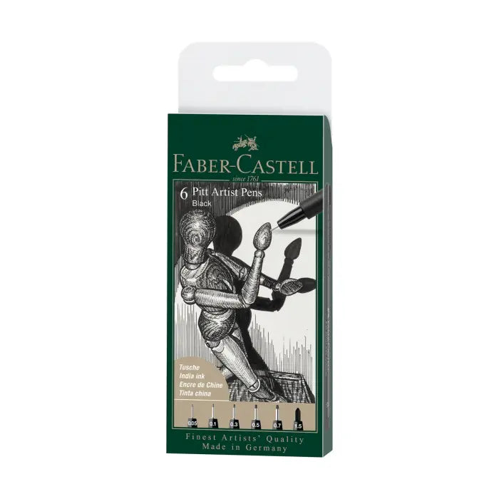 Faber Castell, India ink Pitt Artist Pen, 6 stk. sort