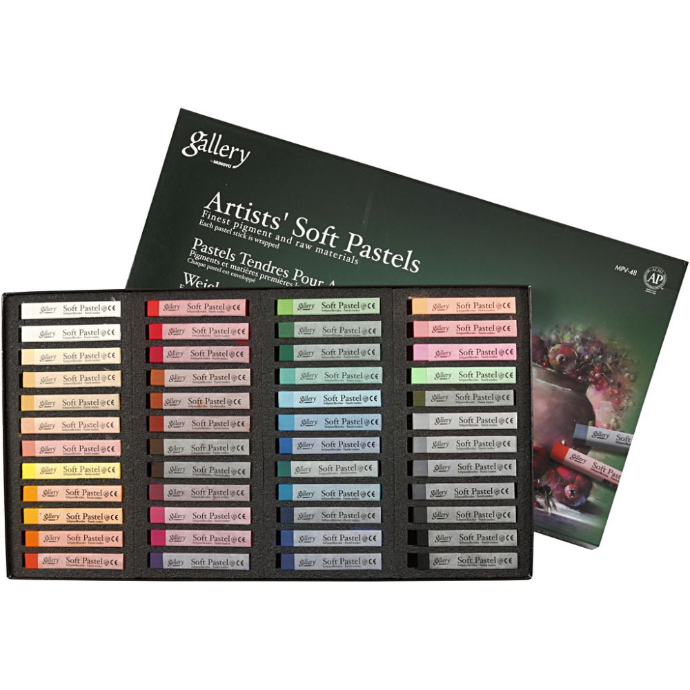 Gallery Softpastel Assorterede farver – sæt med 48 softpasteller i foret æske