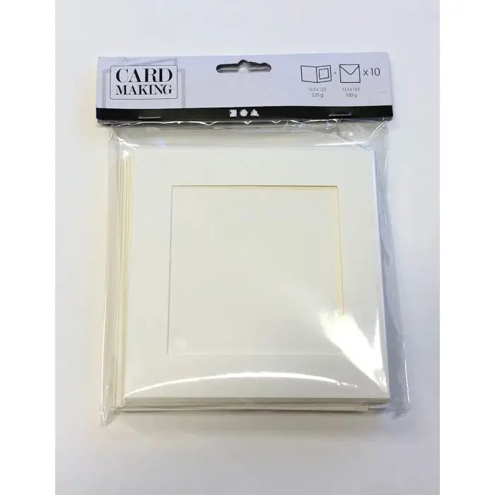 Passepartout kort med kuvert, 12,5x12,5 cm, 10 stk.