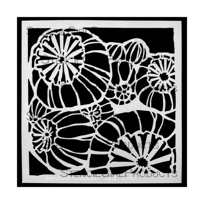 Stencil Girl, Stencil, 15 x 15, Poppy Seed Heads
